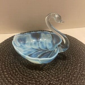 Vintage Duncan Miller iridescent Glass Swan Decorative Bowl - Home Art